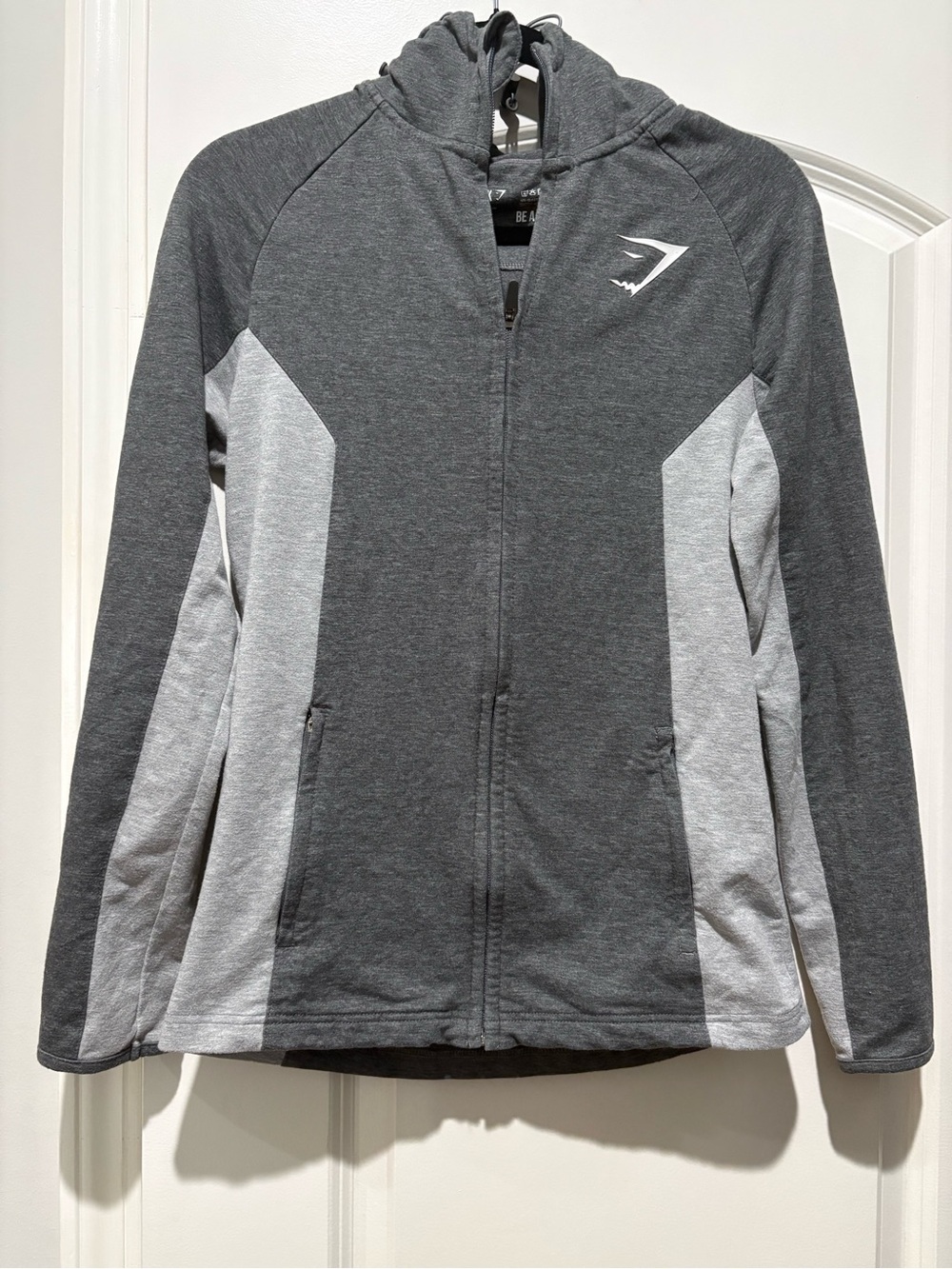 Gymshark Fit Zip Hoodie Jacket Women’s Medium Gray Colorblock - Picture 2 of 7